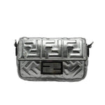 Load image into Gallery viewer, Fendi Midi Baguette Chain Bag Zucca Embossed Leather Silver (Pre-owned) C4DTW7W
