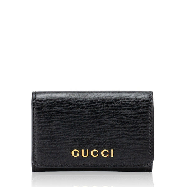 Gucci Calfskin Script Flap Card Case Black (Brandnew)