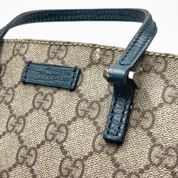 Gucci GG Supreme Hand Bag PVC Beige Blue Silver (Pre-owned)