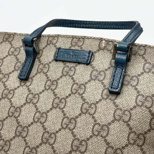 Gucci GG Supreme Hand Bag PVC Beige Blue Silver (Pre-owned)