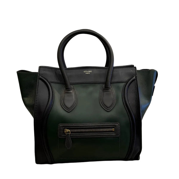 Celine Black/Green Calfskin Leather Mini Luggage Tote Bag (Pre-owned)
