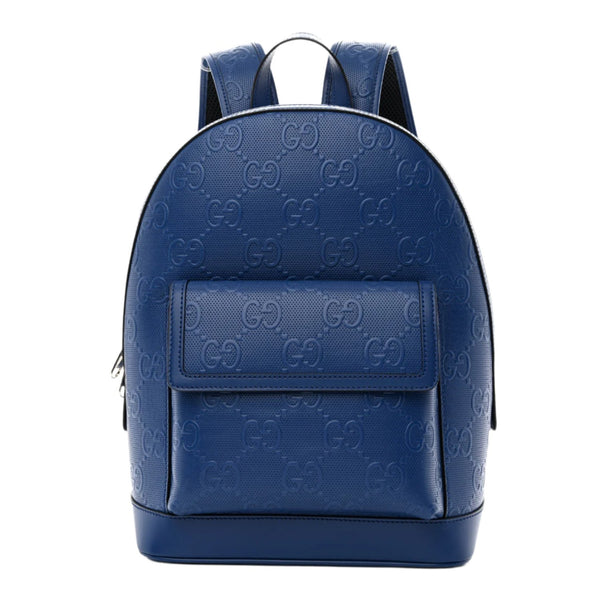 Gucci Calfskin GG Tennis Embossed Backpack Intense Metal Blue Black