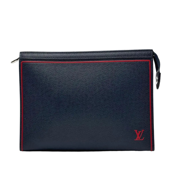 Louis Vuitton Taiga Pochette Voyage Pouch Red Multiple Colors Navy Blue Leather (Like new) CVMG4B2