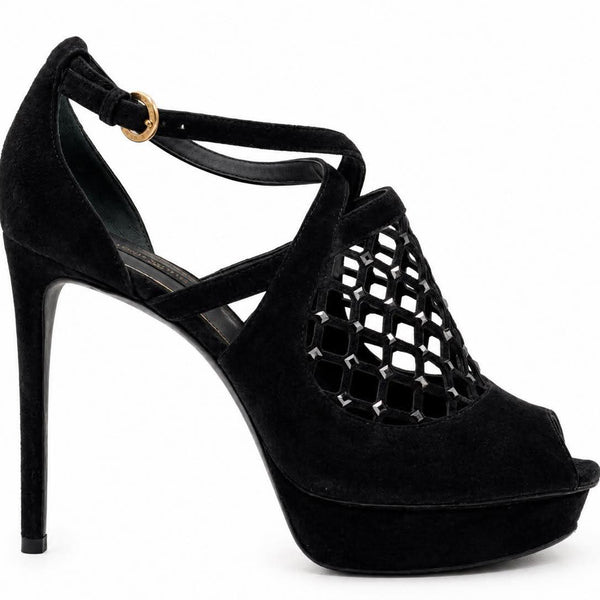 Louis Vuitton Black Suede Pumps With Buckle Heels (Pre-owned)