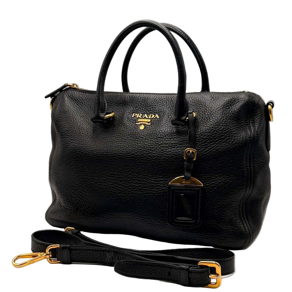 Prada Black Vitello Phenix Leather Bauletto Bag (Pre-owned) GRVJT82
