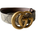 Load image into Gallery viewer, Gucci Beige/Brown GG Supreme Canvas and Leather GG Marmont Buckle Belt sz65 BRANDNEW
