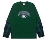 Load image into Gallery viewer, AAPE Moonface plaid-panelled long-sleeve tee Emerald
