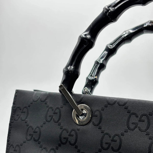 Gucci Nylon Monogram  Bamboo Shopper Tote Black (Pre-owned)