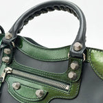 Load image into Gallery viewer, Balenciaga Classic Mini City Dark Green Leather and Patent Leather Bag (Pre-owned) 6C6VC4K
