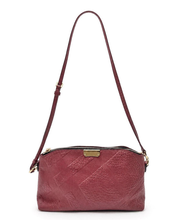 Burberry Red Signature Grain Check Embossed Leather Peyton Crossbody Bag (Pre-owned) 6YWG7K4