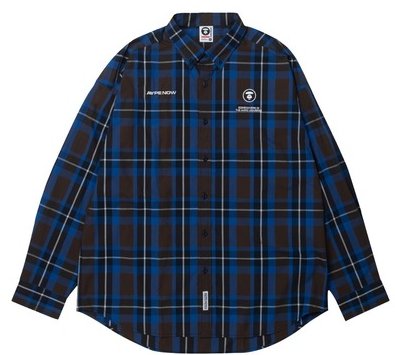 AAPE NOW CHECK LONG SLEEVE SHIRTS BLUE