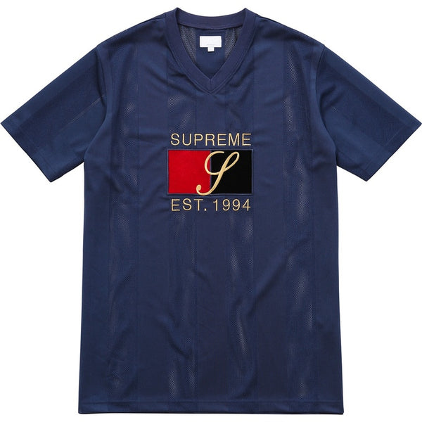 Supreme Velvet Logo Mesh Stripe Top Poly Mesh