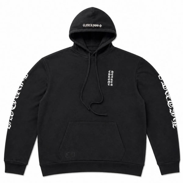 Chrome Hearts Vertical Logo FU Hood Hoodie Black/White