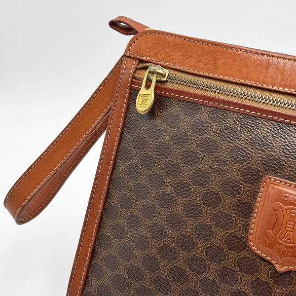 Celine Vintage Pouch Brown Monogram Canvas and Natural Leather (Pre-owned)