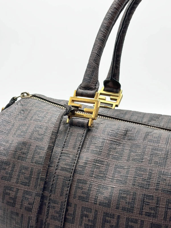 Fendi Brown Zucchino Coated Canvas and Leather Forever Bauletto Boston Bag (Pre-owned) HRTBH2M