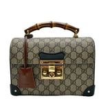 Load image into Gallery viewer, Gucci GG Supreme Monogram Small Padlock Bamboo Shoulder Bag Beige Black Cuir (Like new) R24VDBT
