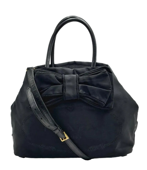 Prada Jacquard Bow-Embellished Nylon Reversible Handbag (Pre-owned) W74CB4R