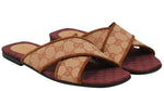 Load image into Gallery viewer, Gucci GG Logo Canvas and Suede Crisscross Slide Sandals
