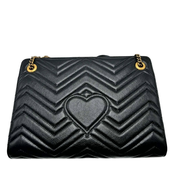 Gucci Azalea Calfskin Matelasse Heart Medium GG Marmont Slim Shoulder Bag Black 2-way (Like new) MCQ8GG6