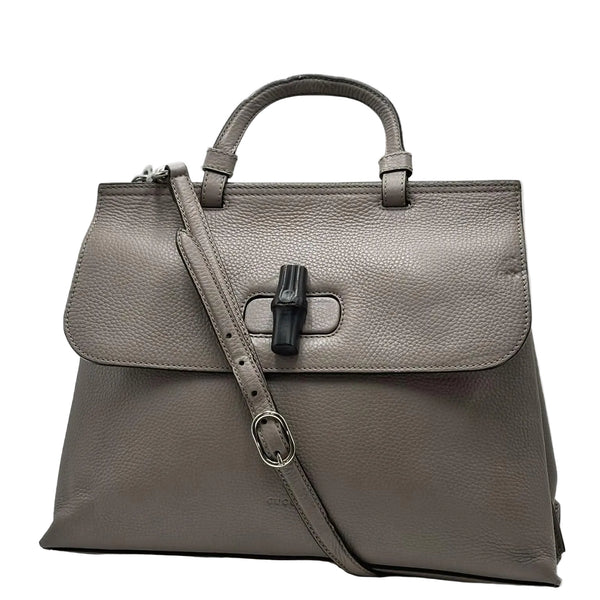 Gucci Cellarius Calfskin Medium Bamboo Daily Top Handle Bag Storm Grey (Pre-owned) 3R2BHMB