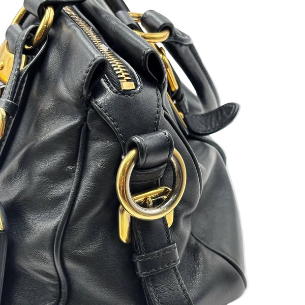 Prada Black Soft Calf Leather Satchel Bag W/ Long Strap (Pre-owned) RBCTQTV