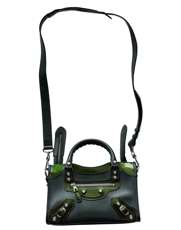 Balenciaga Classic Mini City Dark Green Leather and Patent Leather Bag (Pre-owned) 6C6VC4K