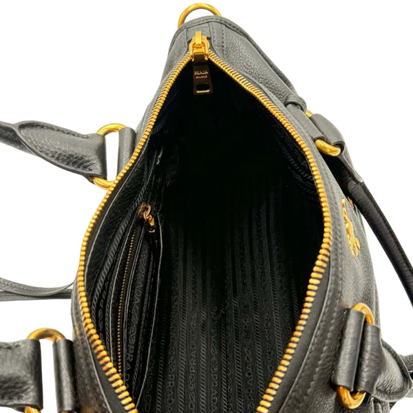 Prada Black Vitello Daino Leather 2-Way Hand & Shoulder Bag (Like new) 2RK63MV
