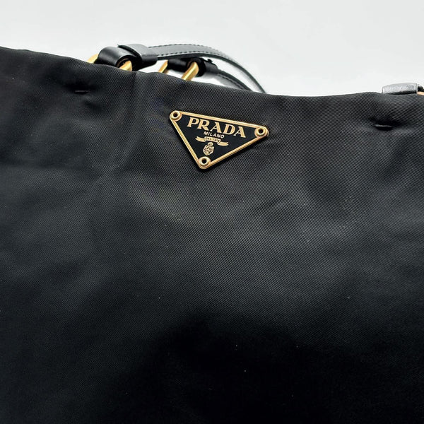 Prada Shopping Tote Bag Nylon Black Gold (Pre-owned) 29H47JX