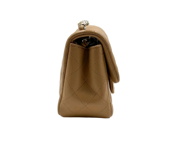 CHANEL Mini Rectangle Classic Flap Lambskin Dark Beige (Like New)