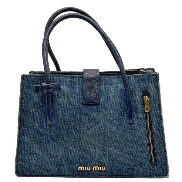 Miu Miu Madras Denim Handbag Blue (Pre-owned)