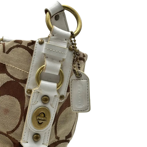 Coach Beige/White Signature Canvas and Leather Carly Hobo (Pre-owned)
