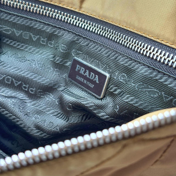Prada Quilted Beige Nylon Silver Chain Shoulder Bag (Like new) DQR6XQV