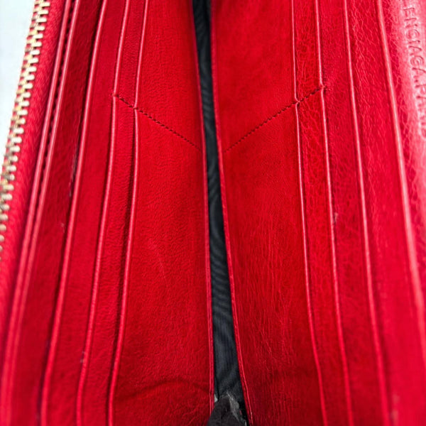 Balenciaga Red Lambskin Leather Giant 12 Silver Bi-Fold Long Continental Wallet (Pre-owned)