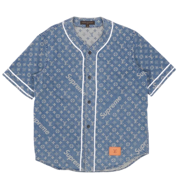 Supreme x Louis Vuitton Jacquard Denim Baseball Jersey Blue
