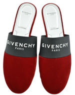 Load image into Gallery viewer, Givenchy Bedford Rouge Red Velvet Black White Mule Logo Backless Slide Flat
