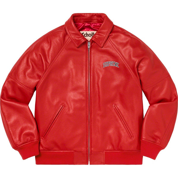 Supreme Schott Martin Wong 8 Ball Leather Varsity Jacket Red