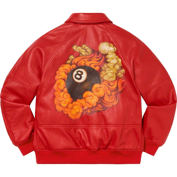 Supreme Schott Martin Wong 8 Ball Leather Varsity Jacket Red