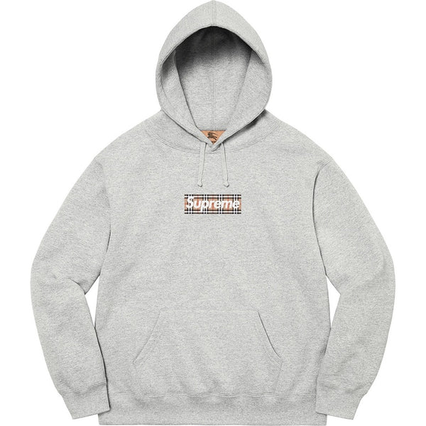 Supreme Burberry Box Logo Hooded Sweatshirt Heather Grey