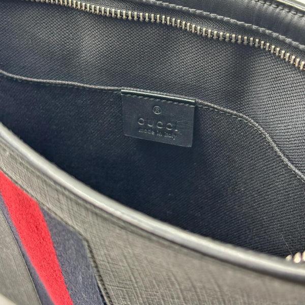 Gucci GG Supreme Monogram Selleria Calfskin Web New Web Cosmetic Case Black (Like new) CTRDQ6B