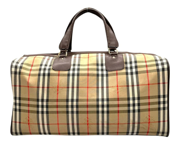 Burberry Boston Bag in Nova Check Shadow Horse Pattern Beige Brown (Pre-owned)