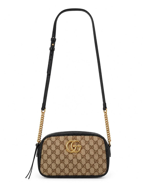Gucci Beige/Ebony GG Diagonal Quilted Canvas Marmont Small Camera Bag (Like new) VM8BD27