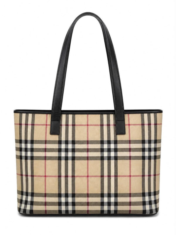 Burberry Black Leather Nova Check Coated Canvas Tote Bag (Pre-owned)