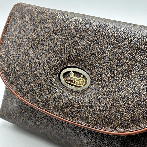 Celine Macadam Canvas Horse Carriage Bag PVC Leather Brown Gold Auth (Pre-owned)