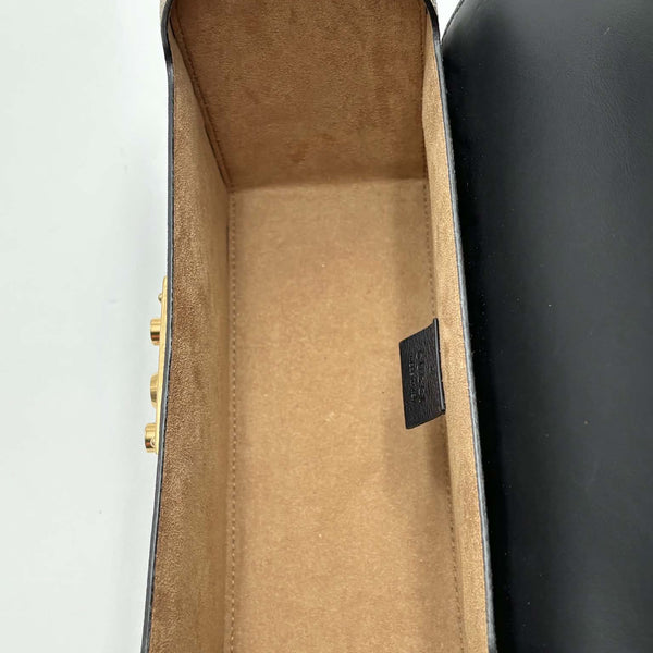Gucci GG Supreme Monogram Small Padlock Bamboo Shoulder Bag Beige Black Cuir (Like new) R24VDBT