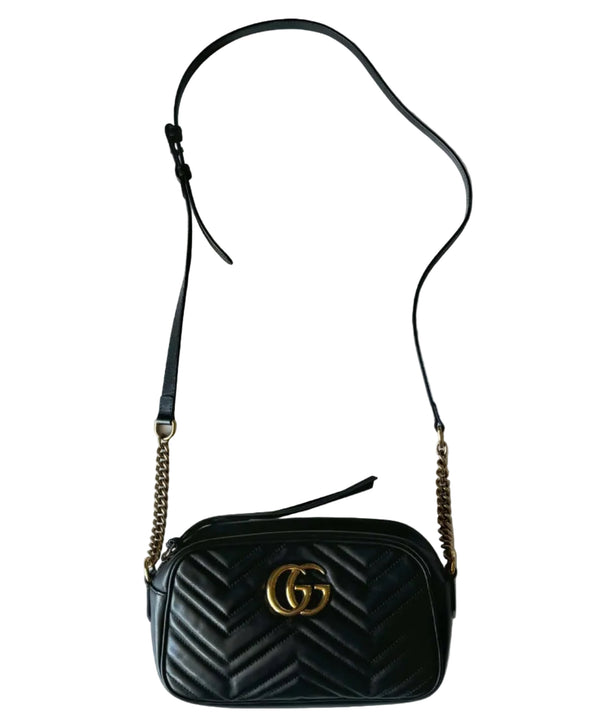 Gucci GG Marmont Small Camera Bag Black Matelasse Leather (Pre-owned) G3YKJ9X