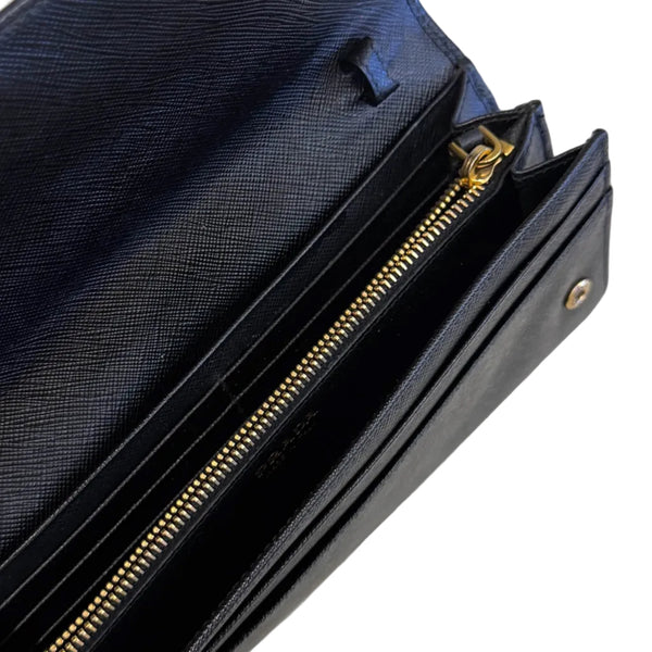 Prada Saffiano Metal Oro Chain Wallet Black Black (Pre-owned)