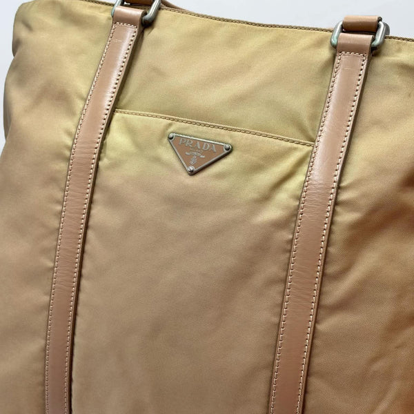 Prada Vela Nylon Shoulder Handbag Beige (Pre-owned)