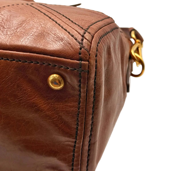 Prada Palissandro Vitello Shine Leather East/West Satchel Bag (Pre-owned)