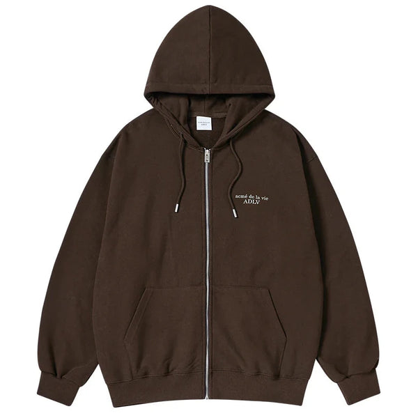ADLV Basic Logo Napping Hoodie Zip Up Dark Brown Regular