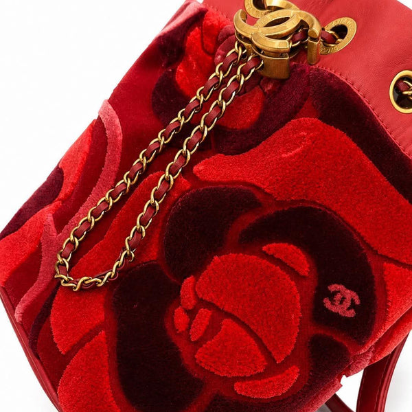Chanel Velvet Camellia Drawstring Bucket Bag